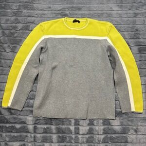 Express Womens M Grey Lime Green Colorblock Cotton Crewneck Sweater Sporty 10110